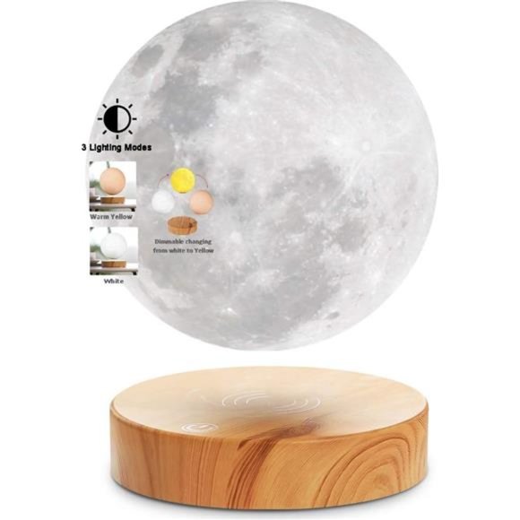 Levitating Moon Lamp,Floating & Spinning in Air Freely with 3D Printing LED Moon